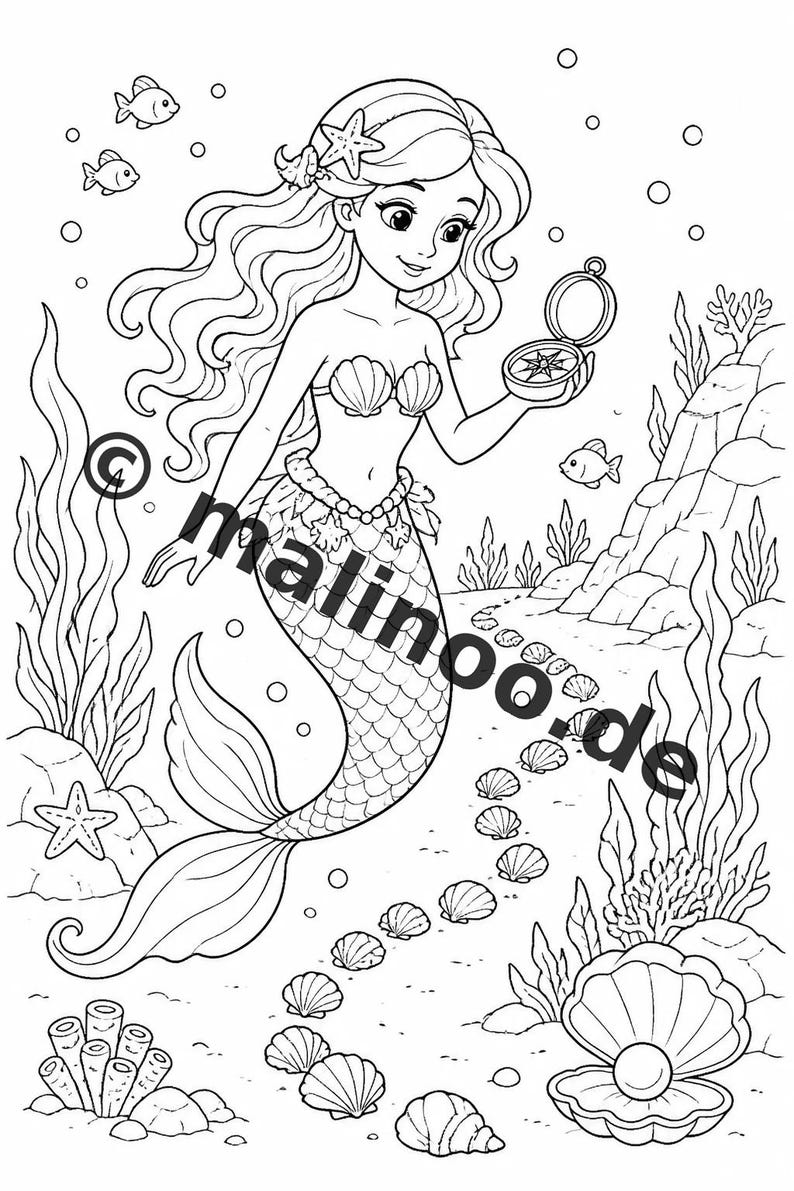 Libro para colorear de sirenas para niños – 100 páginas para colorear – Descarga en PDF E1/B4 (DIN-A4) – Regalo, actividad, calendario de adviento, cumpleaños imagen 11