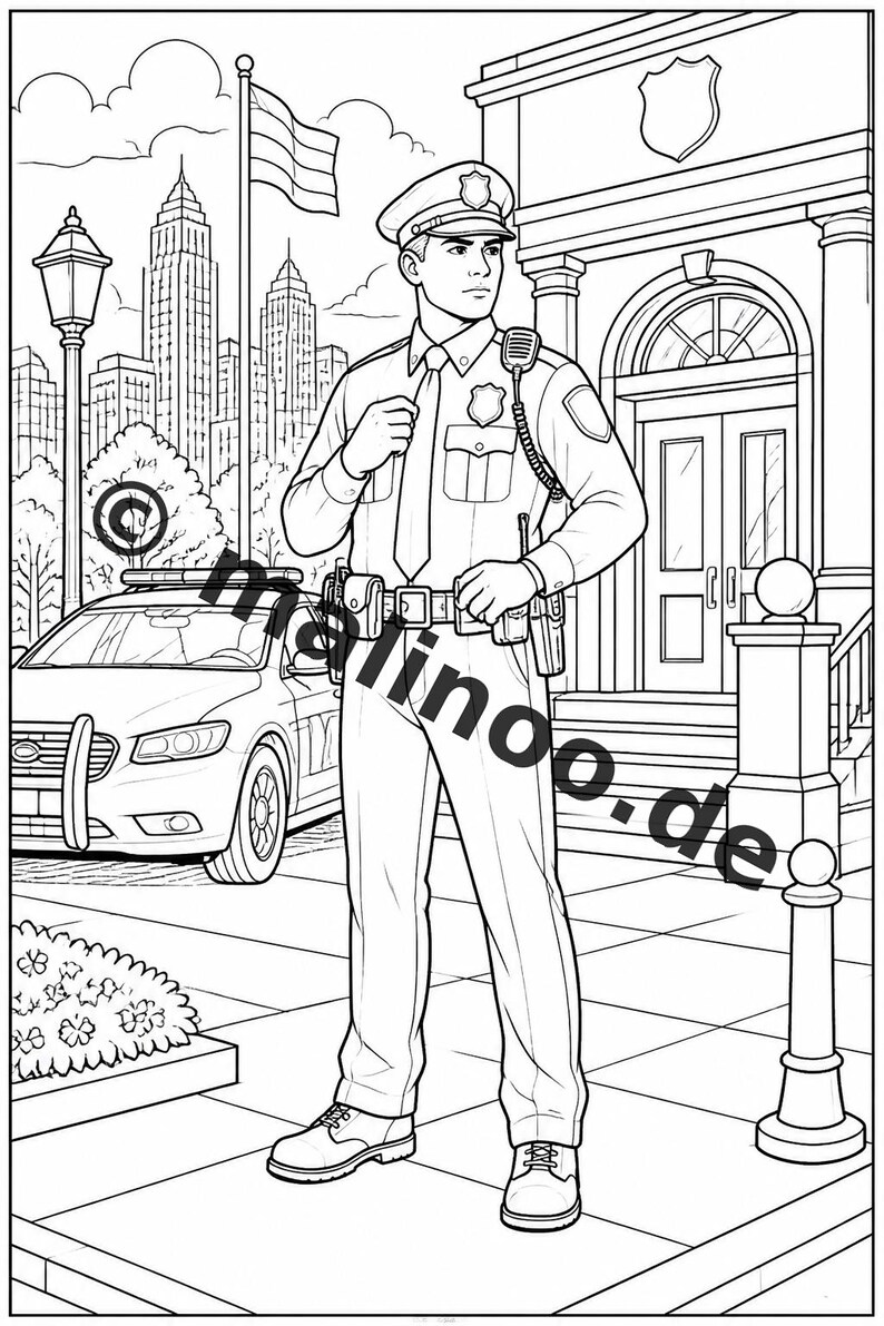 Police Coloring Book for Kids – 20 Coloring Pages – PDF Download E1/B3 (DIN-A4) – Party Favor, Gift, Children's Birthday Party, Party Favor image 4