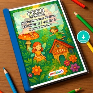 Fairy Coloring Book for Children – 50 Coloring Pages – PDF Download E1/B1 (DIN-A4) – Gift, Travel Activity, Birthday, Activity image 1