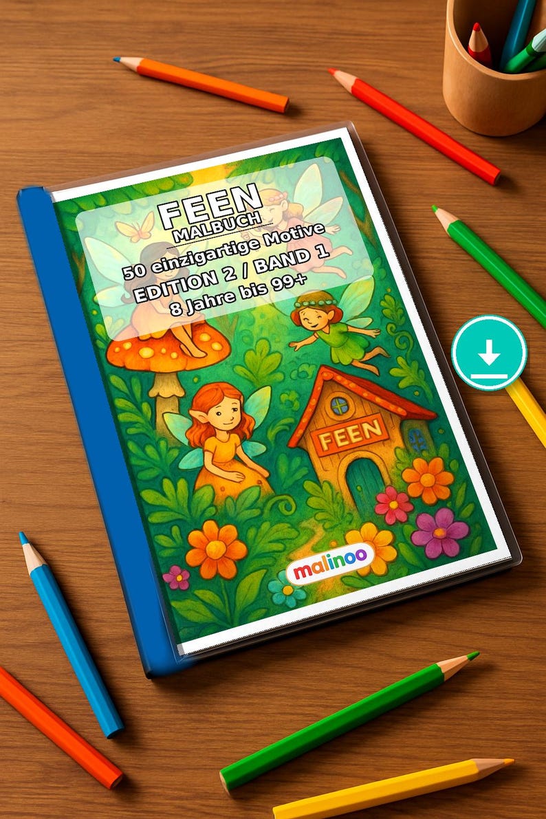 Fairy Coloring Book for Children – 50 Coloring Pages – PDF Download E1/B1 (DIN-A4) – Gift, Travel Activity, Birthday, Activity image 1