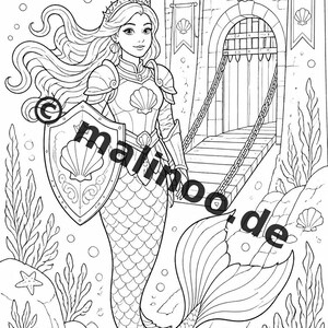 Libro da colorare di sirene per bambini – 100 pagine da colorare – Download PDF E1/B2 (DIN-A4) – Regalo, Attività, Calendario dell'Avvento, Compleanno immagine 6