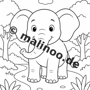 Elephant coloring book to print for children – promotes fine motor skills and concentration – 50 coloring pages (PDF) E2/B1 image 4