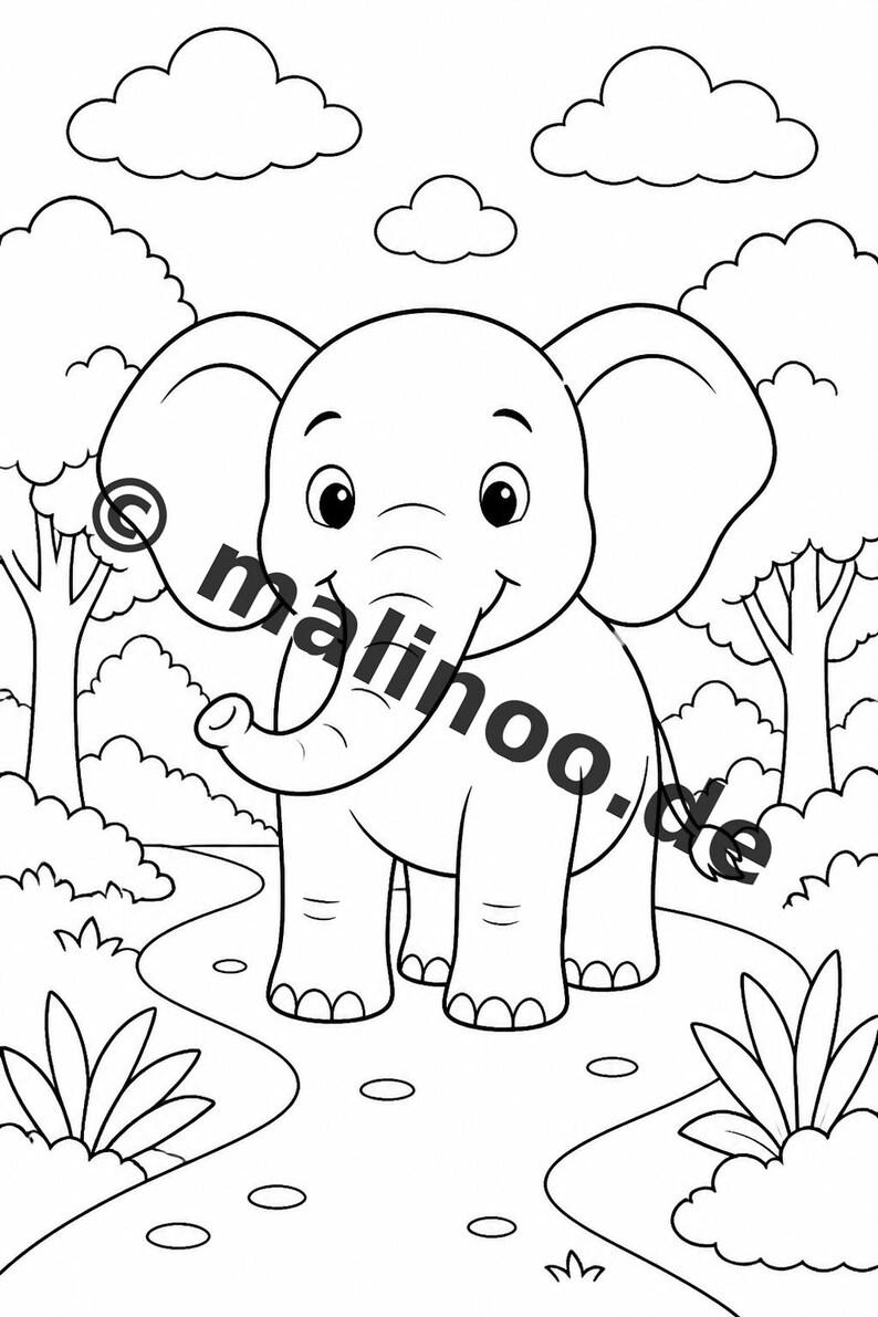 Elephant coloring book to print for children – promotes fine motor skills and concentration – 50 coloring pages (PDF) E2/B1 image 4