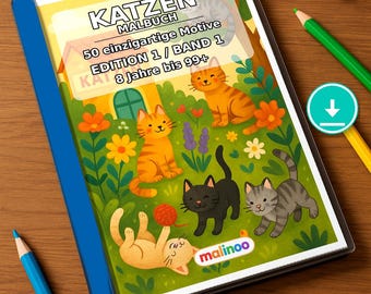 Cat Coloring Book for Kids – 50 Coloring Pages – PDF Download E1/B1 (DIN-A4) – Gift, Travel Activity, Birthday, Activity