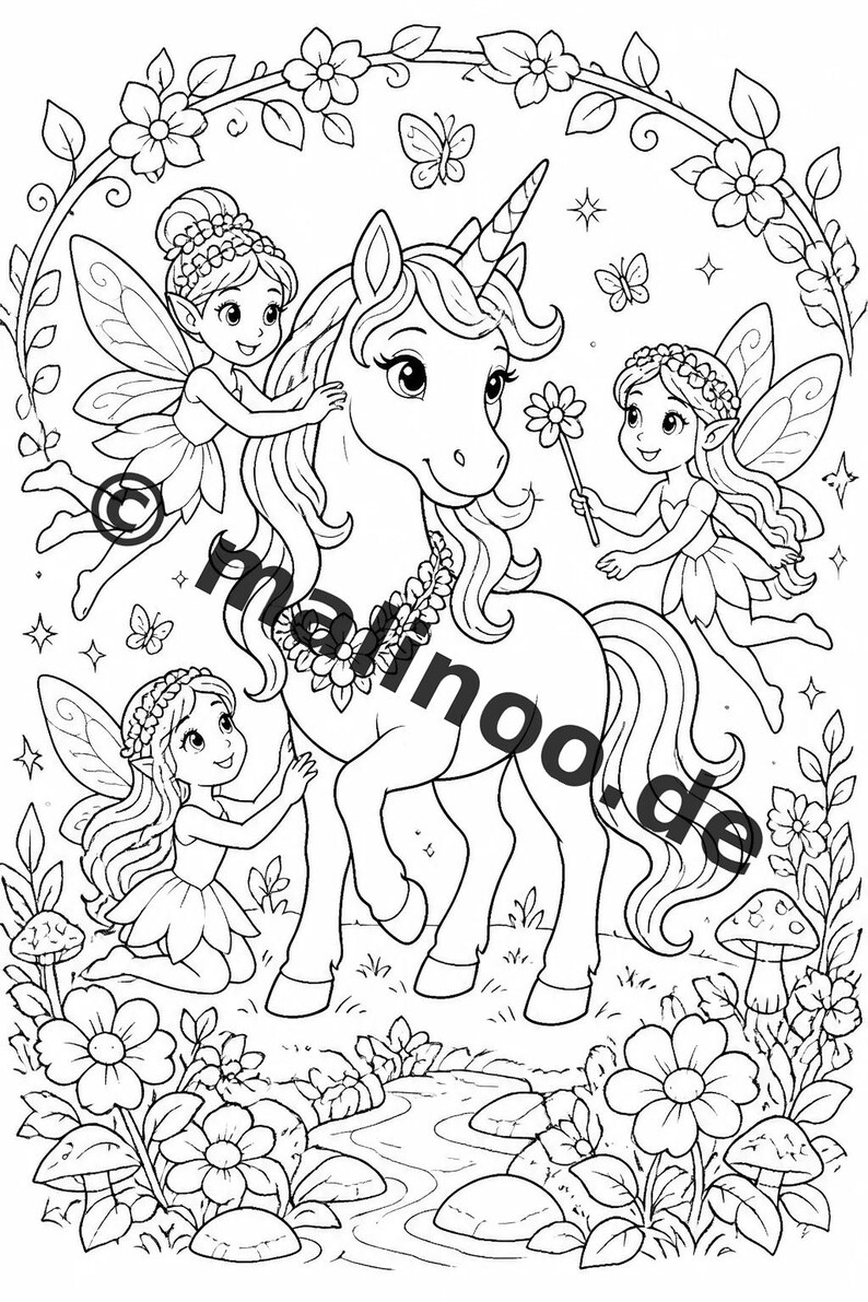 Fairy Coloring Book for Children – 50 Coloring Pages – PDF Download E1/B1 (DIN-A4) – Gift, Travel Activity, Birthday, Activity image 11