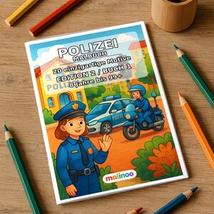Libro para colorear de policías para niños: un descanso creativo sin pantallas – 20 páginas para colorear (DIN A5) E1/B1-5 imagen 2