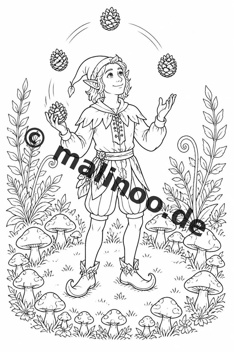 Elfen Ausmalbuch zum Ausdrucken für Kinder – Geschenk zur Einschulung und Schultüte – 50 Ausmalbilder (PDF) E2/B1 Bild 9
