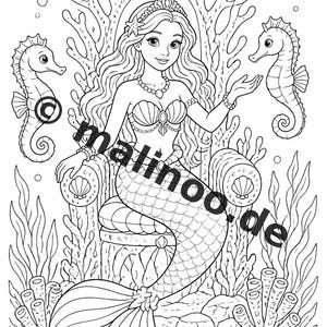 Livre de coloriage de sirènes pour enfants – 100 pages à colorier – Téléchargement PDF E1/B3 (DIN-A4) – Cadeau, activité, calendrier de l'Avent, anniversaire image 3