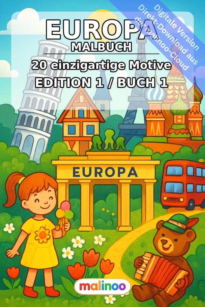 Europa Malbuch PDF Download digital – 20 Ausmalbilder für Kinder – Buch 01 Edition 1 (DIN-A4) Bild 1
