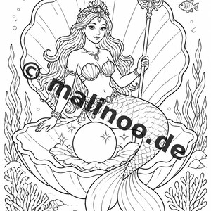 Livre de coloriage de sirènes pour enfants – 100 pages à colorier – Téléchargement PDF E1/B6 (DIN-A4) – Cadeau, activité, calendrier de l'Avent, anniversaire image 7