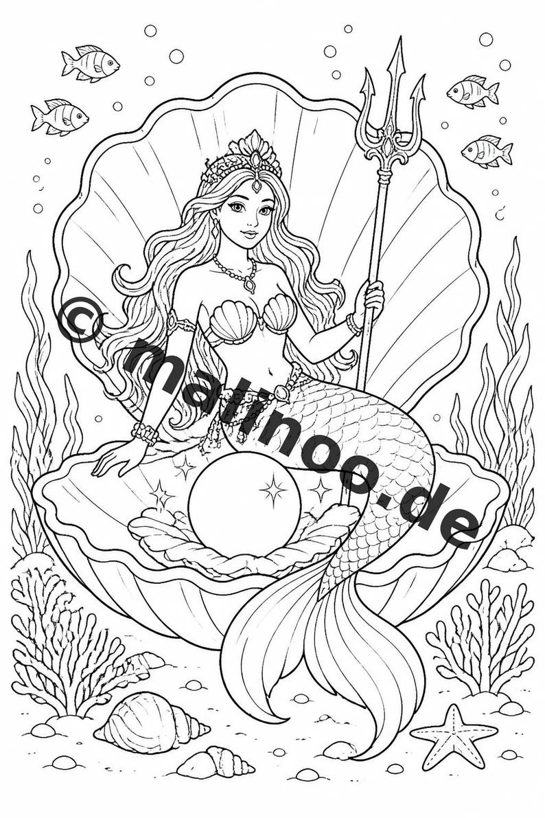 Livre de coloriage de sirènes pour enfants – 100 pages à colorier – Téléchargement PDF E1/B6 (DIN-A4) – Cadeau, activité, calendrier de l'Avent, anniversaire image 7