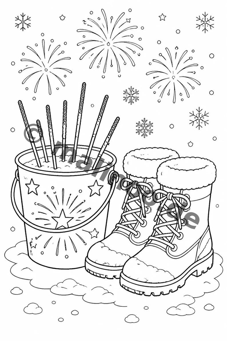 New Year's Eve coloring pages for children – activity for long car rides and flights – 100 coloring pages (PDF) E1 image 10