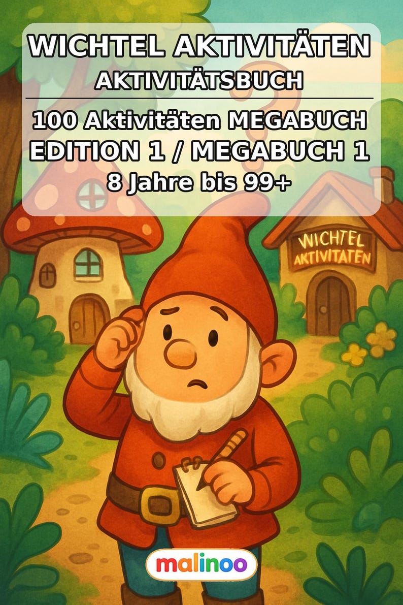Kabouteractiviteitenboek voor kinderen – 100 puzzel- en activiteitenpagina's – PDF-download E1/B1 (DIN-A4) – Cadeau, Activiteitenboek afbeelding 2