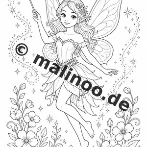 Fairy Coloring Book for Children – 50 Coloring Pages – PDF Download E1/B1 (DIN-A4) – Gift, Travel Activity, Birthday, Activity image 5