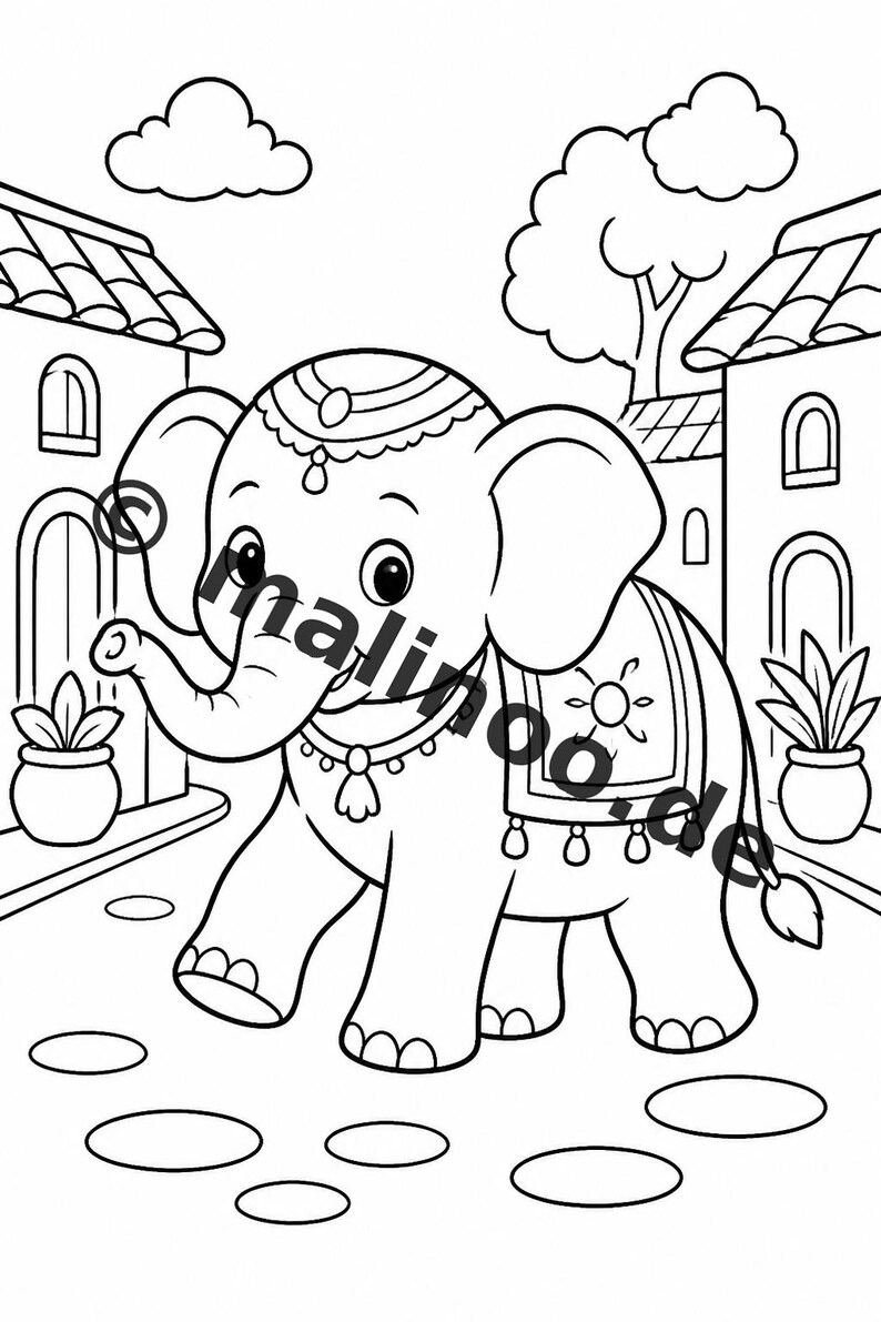 Elephant coloring book as a PDF for ages 3 and up – 100 pictures to color – printable template for home use, unlimited prints E2 image 5