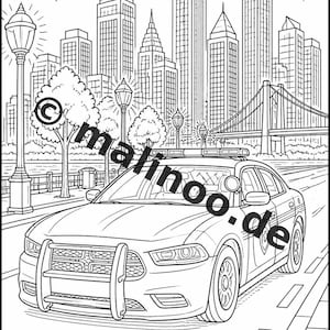 Livre de coloriage Police pour enfants – 50 pages à colorier – Téléchargement PDF E1/B3 (DIN-A4) – Cadeau, activité de voyage, anniversaire, loisirs image 20