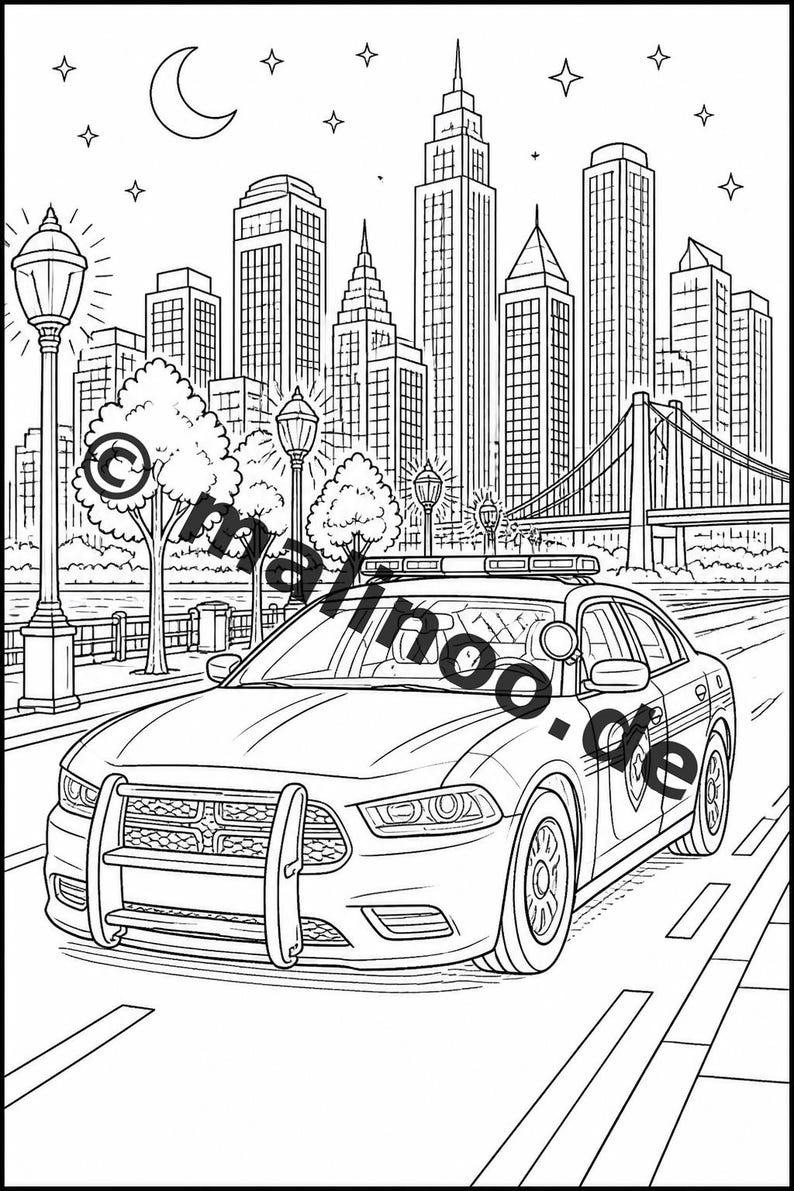 Livre de coloriage Police pour enfants – 50 pages à colorier – Téléchargement PDF E1/B3 (DIN-A4) – Cadeau, activité de voyage, anniversaire, loisirs image 20