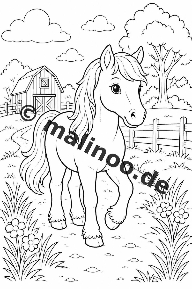 Målarbok med bondgårdsmotiv, PDF, digital nedladdning – 50 målarbilder för barn – Volym 2, Utgåva 1 (DIN-A4) bild 10