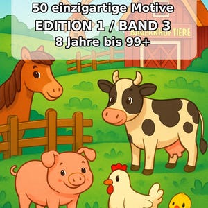 Libro para colorear de animales de granja para niños – 50 páginas para colorear – Descarga en PDF E1/B3 (DIN-A4) – Regalo, actividad de viaje, cumpleaños, actividad imagen 2
