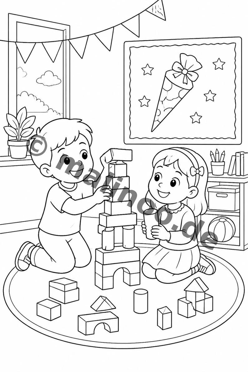 My First Day of School Creative Coloring Book for Ages 6 and Up – 100 Pictures to Color – Gift for Siblings on Birth (PDF) E2 image 6