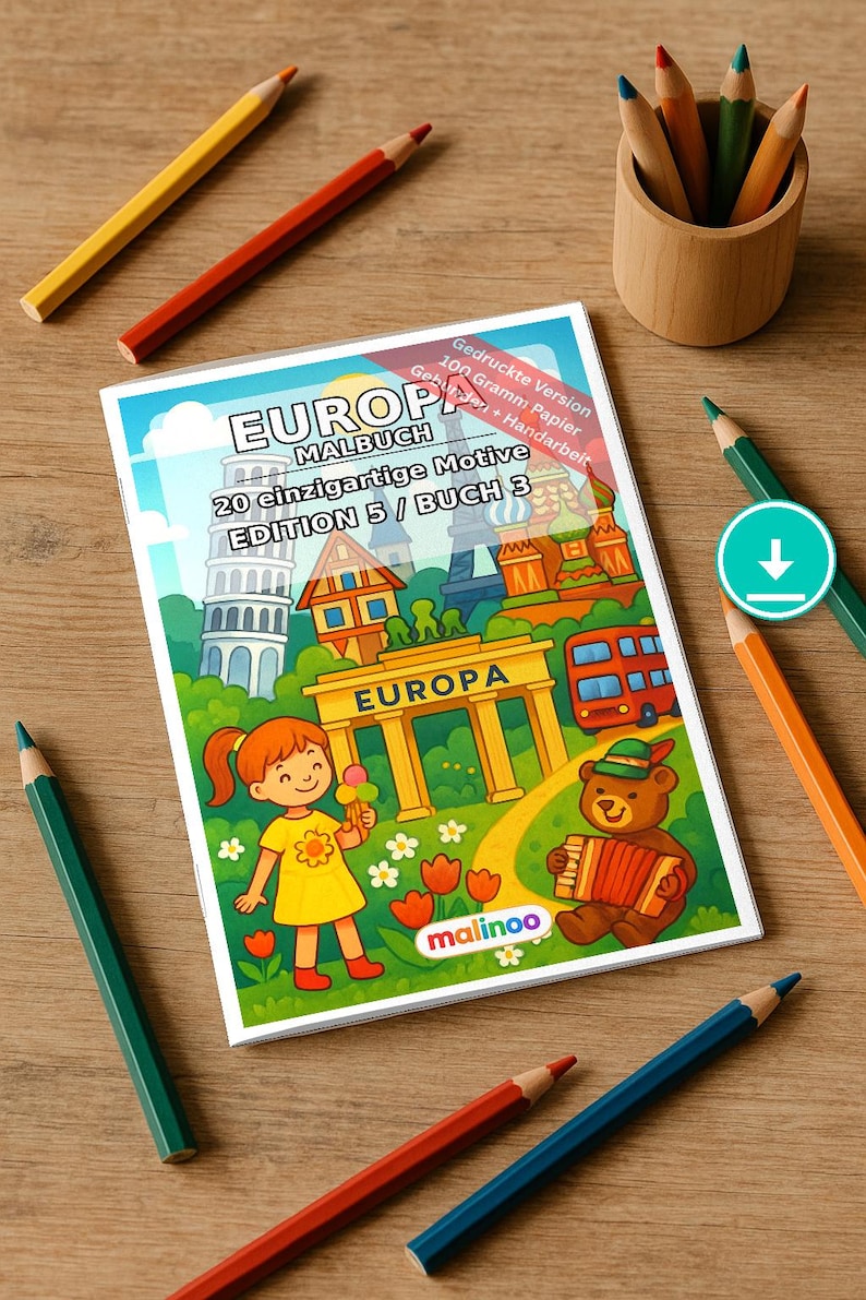Libro da colorare sull'Europa per bambini - 20 pagine da colorare - Download PDF E1/B3 (DIN-A4) - Bomboniera, Regalo, Festa di compleanno per bambini, Gadget per feste immagine 1