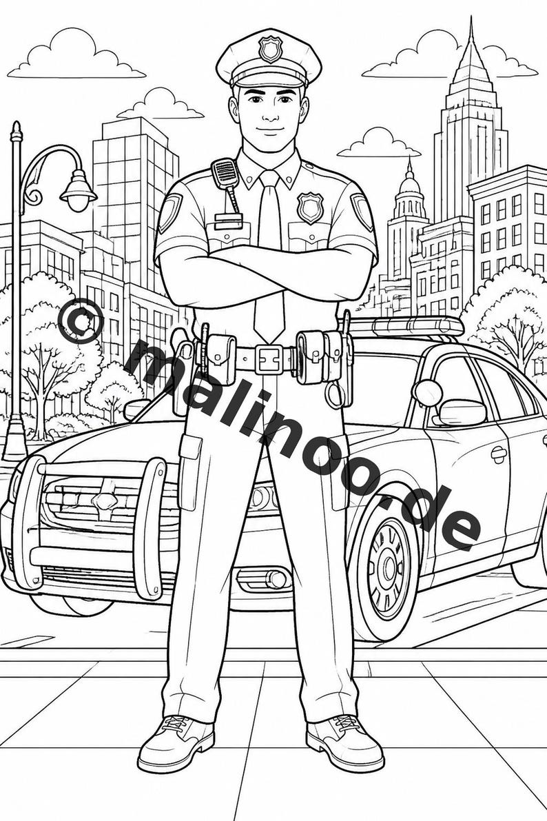 Livro de colorir policial para crianças – 50 páginas para colorir – Download em PDF E1/B5 (DIN-A4) – Presente, atividade para viagens, aniversário, diversão garantida imagem 3