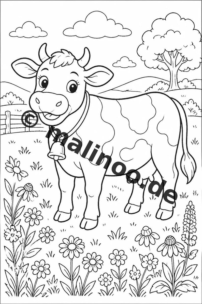 Libro para colorear de animales de granja para niños – 50 páginas para colorear – Descarga en PDF E1/B3 (DIN-A4) – Regalo, actividad de viaje, cumpleaños, actividad imagen 3