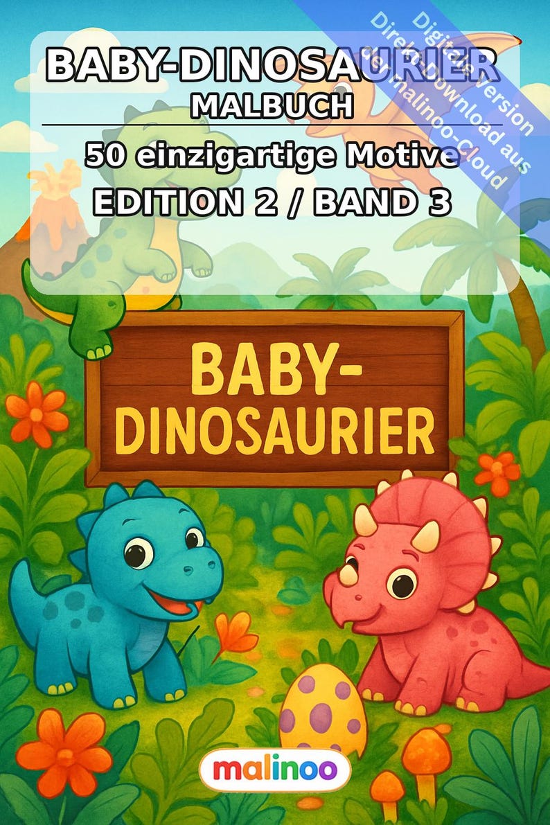 Baby Dinosaurs Coloring Book for Kids – 50 Coloring Pages – PDF Download E1/B3 (DIN-A4) – Gift, Travel Activity, Birthday, Activity image 2