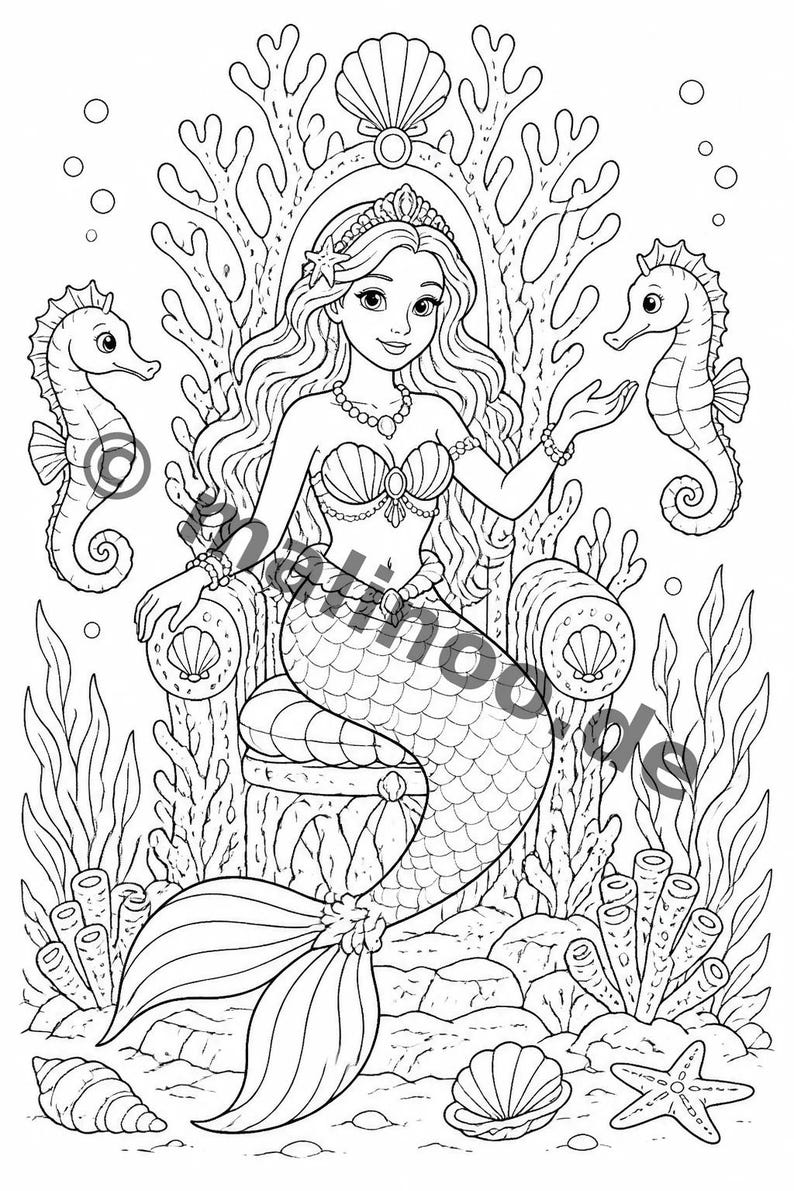 Livre de coloriage et de dessin de sirènes pour enfants – Activité pour les salles d'attente, les cabinets médicaux et les restaurants – 100 pages à colorier (format A4) E3 image 4