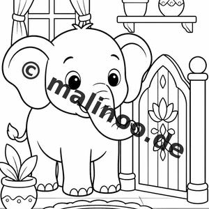 Elephant coloring book as a PDF for ages 3 and up – 100 pictures to color – printable template for home use, unlimited prints E2 image 11