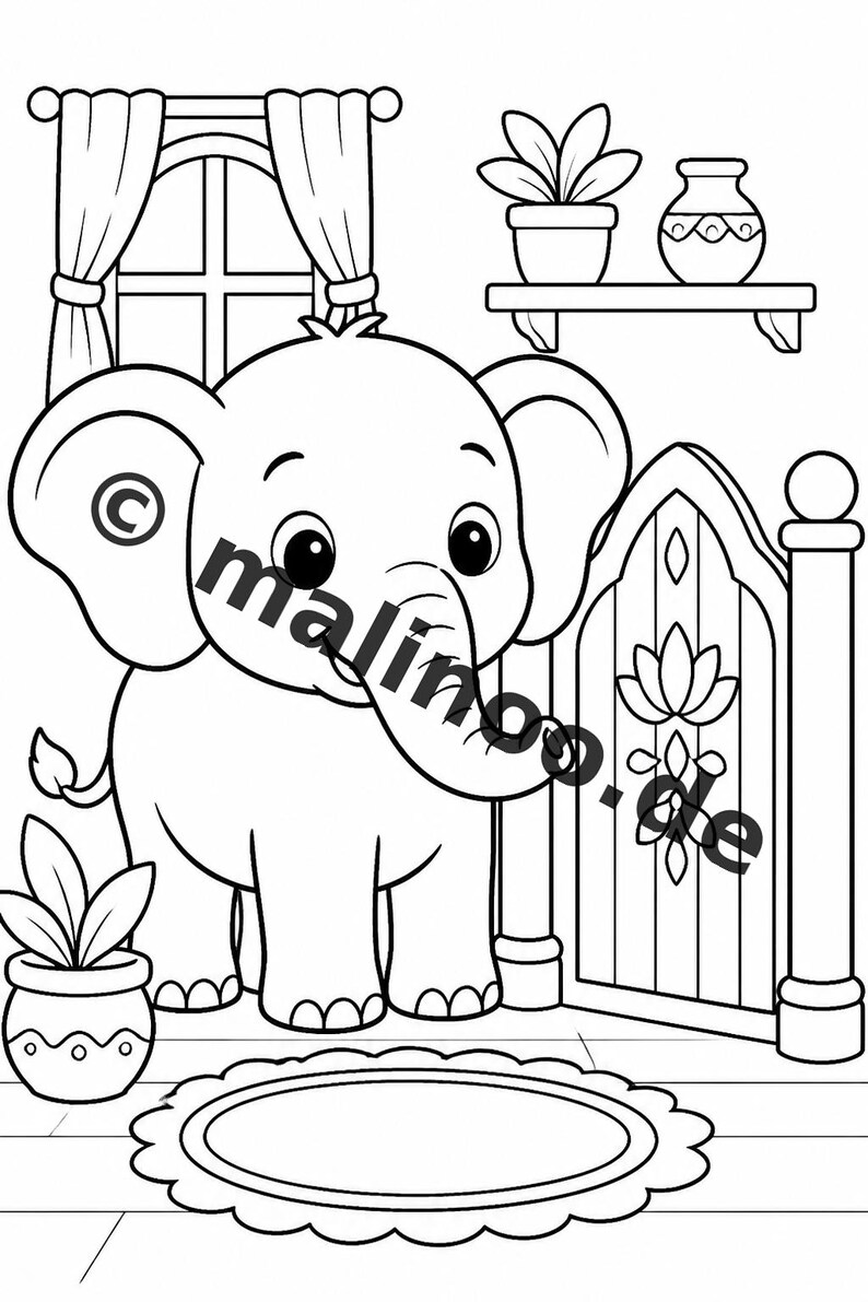 Elephant coloring book as a PDF for ages 3 and up – 100 pictures to color – printable template for home use, unlimited prints E2 image 11