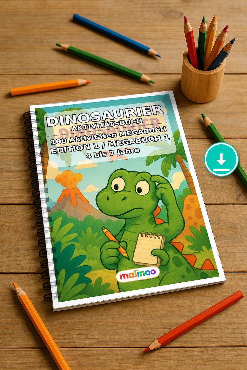 Dinosaurier Aktivitätsbuch PDF Download digital – 100 Rätsel- und Aktivitätsseiten für Kinder – MEGABUCH 01 Edition 1 (DIN-A4) zdjęcie 1