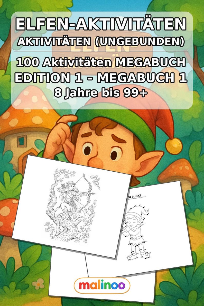 Elves Activity Activity Book for Children – 100 Puzzle and Activity Pages – Printed + Loose E1/B1 (DIN A4) – Gift, Activity image 2