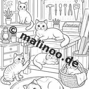 Katzen Malbuch Kinder – 50 Ausmalbilder – PDF Download E1/B1 (DIN-A4) – Geschenk, Reisebeschäftigung, Geburtstag, Beschäftigung Bild 6