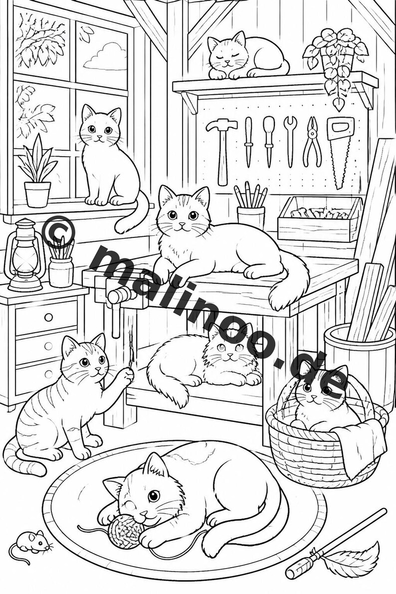 Katzen Malbuch Kinder – 50 Ausmalbilder – PDF Download E1/B1 (DIN-A4) – Geschenk, Reisebeschäftigung, Geburtstag, Beschäftigung Bild 6