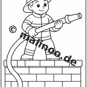 Livro de colorir infantil em estilo de quadrinhos sobre bombeiros – 100 páginas para colorir – Impresso + Folhas soltas E1/B1 (DIN A4) – Presente, atividade, calendário do Advento imagem 5