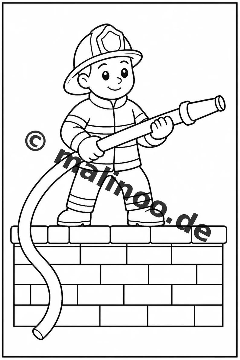 Livro de colorir infantil em estilo de quadrinhos sobre bombeiros – 100 páginas para colorir – Impresso + Folhas soltas E1/B1 (DIN A4) – Presente, atividade, calendário do Advento imagem 5