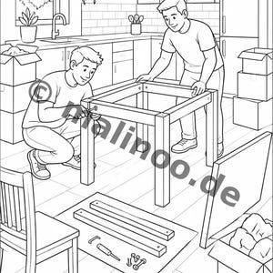 引っ越しします！子供向け塗り絵 – リラックスとマインドフルネスのための塗り絵 – 20ページ (PDF) E1/B1 画像 7