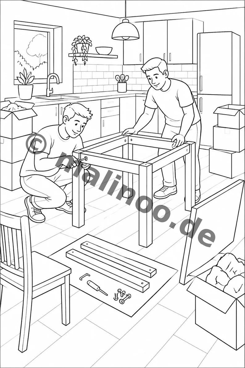 引っ越しします！子供向け塗り絵 – リラックスとマインドフルネスのための塗り絵 – 20ページ (PDF) E1/B1 画像 7