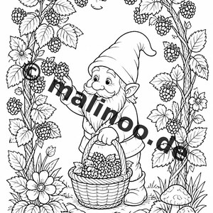 Livre de coloriage de gnomes pour enfants – 100 pages à colorier – Téléchargement PDF E1/B2 (DIN-A4) – Cadeau, activité, calendrier de l'Avent, anniversaire image 6