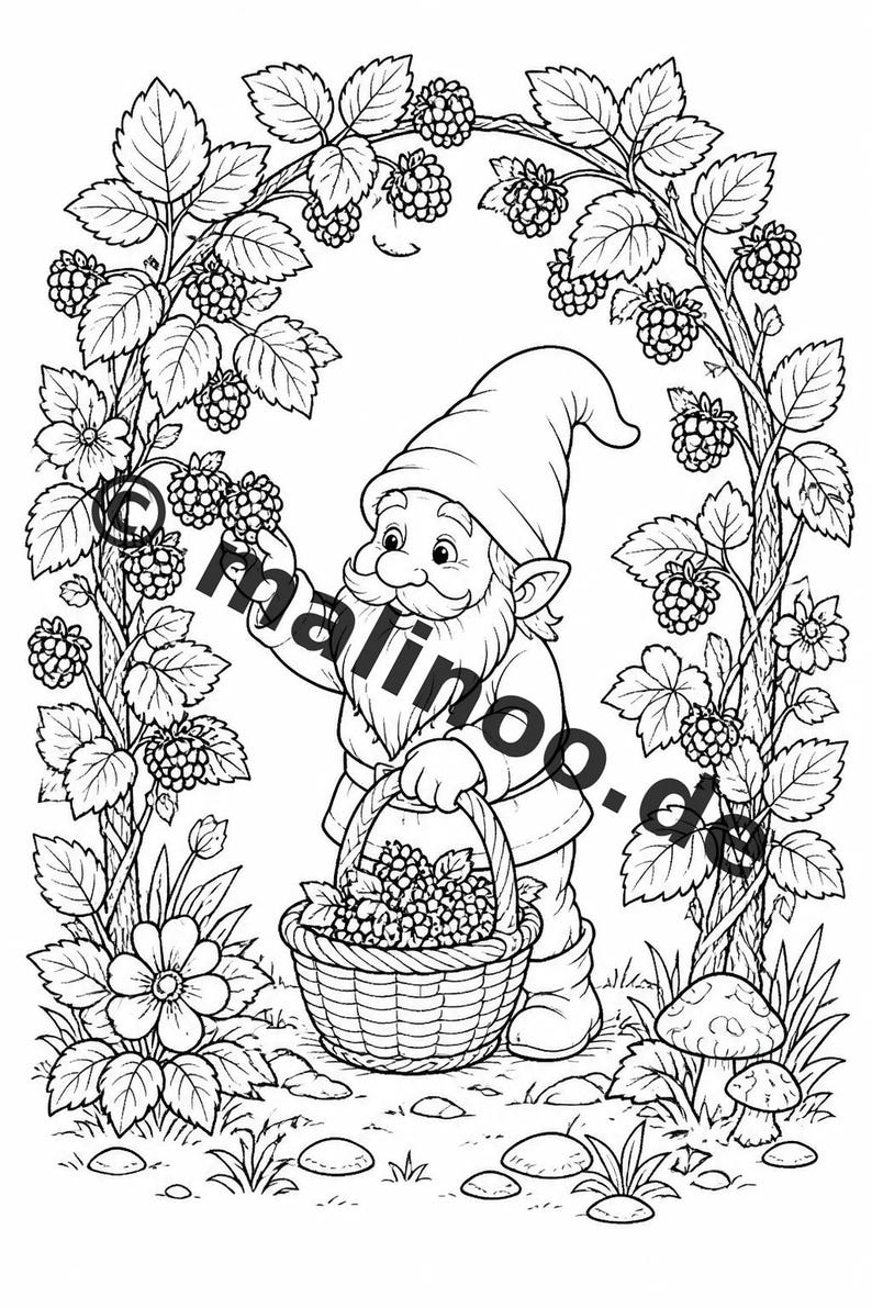 Livre de coloriage de gnomes pour enfants – 100 pages à colorier – Téléchargement PDF E1/B2 (DIN-A4) – Cadeau, activité, calendrier de l'Avent, anniversaire image 6