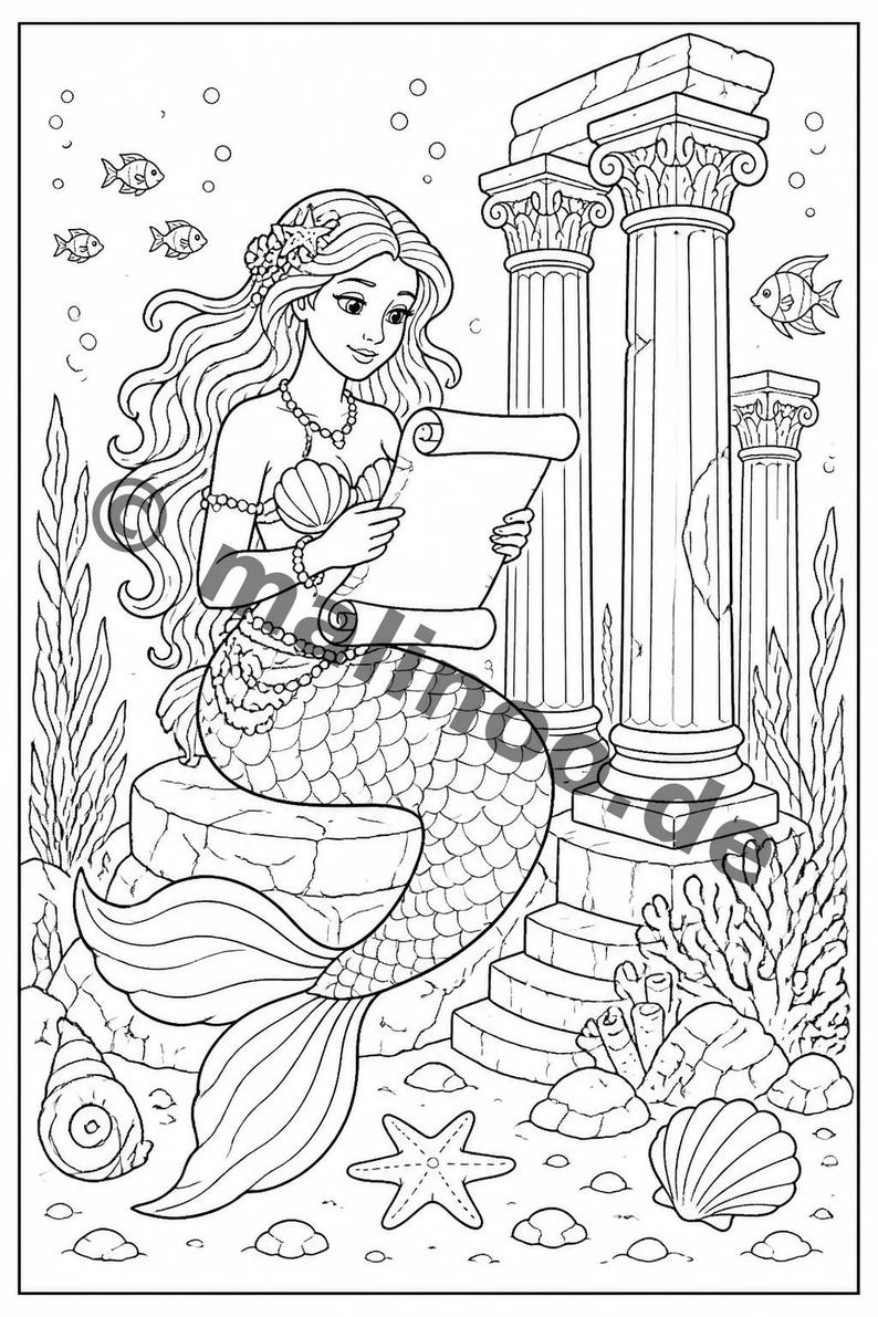 Gift idea for grandchildren and godchildren: Mermaid coloring book with 100 coloring pages (DIN A4) E6 image 14