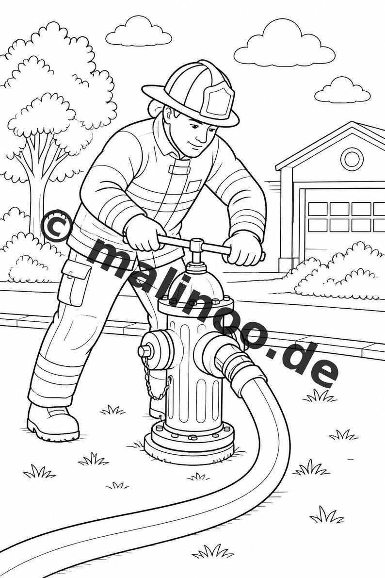 Firefighter Coloring Book PDF Download Digital – 20 Coloring Pages for Children – Book 02 Edition 1 (DIN-A4) image 19