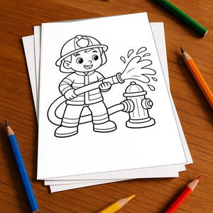 Livro de colorir infantil em estilo de quadrinhos sobre bombeiros – 100 páginas para colorir – Impresso + Folhas soltas E1/B1 (DIN A4) – Presente, atividade, calendário do Advento imagem 1