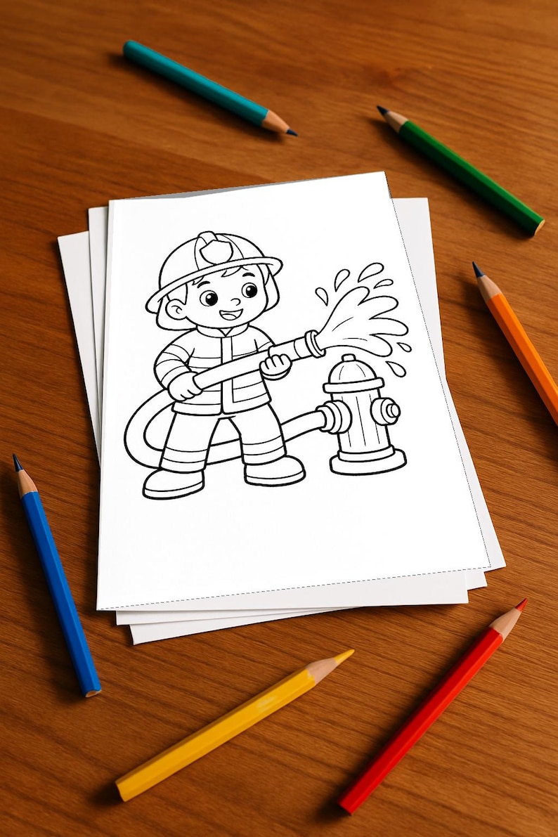 Livro de colorir infantil em estilo de quadrinhos sobre bombeiros – 100 páginas para colorir – Impresso + Folhas soltas E1/B1 (DIN A4) – Presente, atividade, calendário do Advento imagem 1