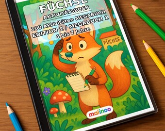 Füchse Aktivitätsbuch Kinder – 100 Rätsel- und Aktivitätsseiten – gedruckt+gebunden E1/B1, 2-seitig (DIN-A4) – Geschenk, Beschäftigung