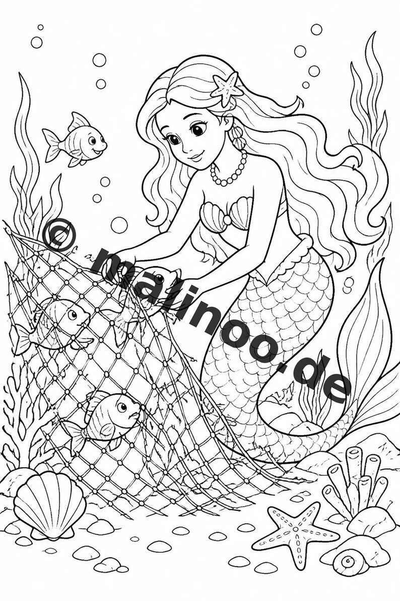 Meerjungfrauen Malbuch PDF Download digital – 100 Ausmalbilder für Kinder – MEGABUCH 01 Edition 1 (DIN-A4) imagem 5