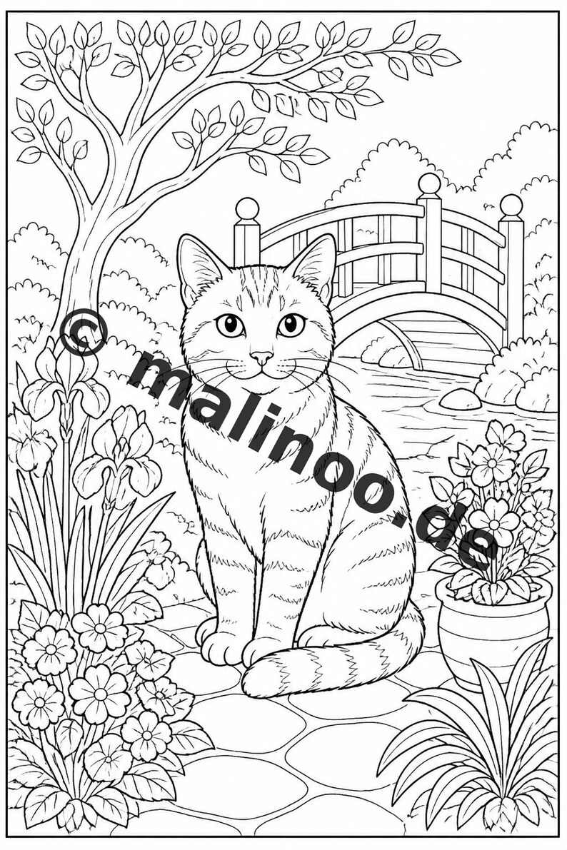 Katzen Malbuch Kinder – 50 Ausmalbilder – PDF Download E1/B1 (DIN-A4) – Geschenk, Reisebeschäftigung, Geburtstag, Beschäftigung Bild 11