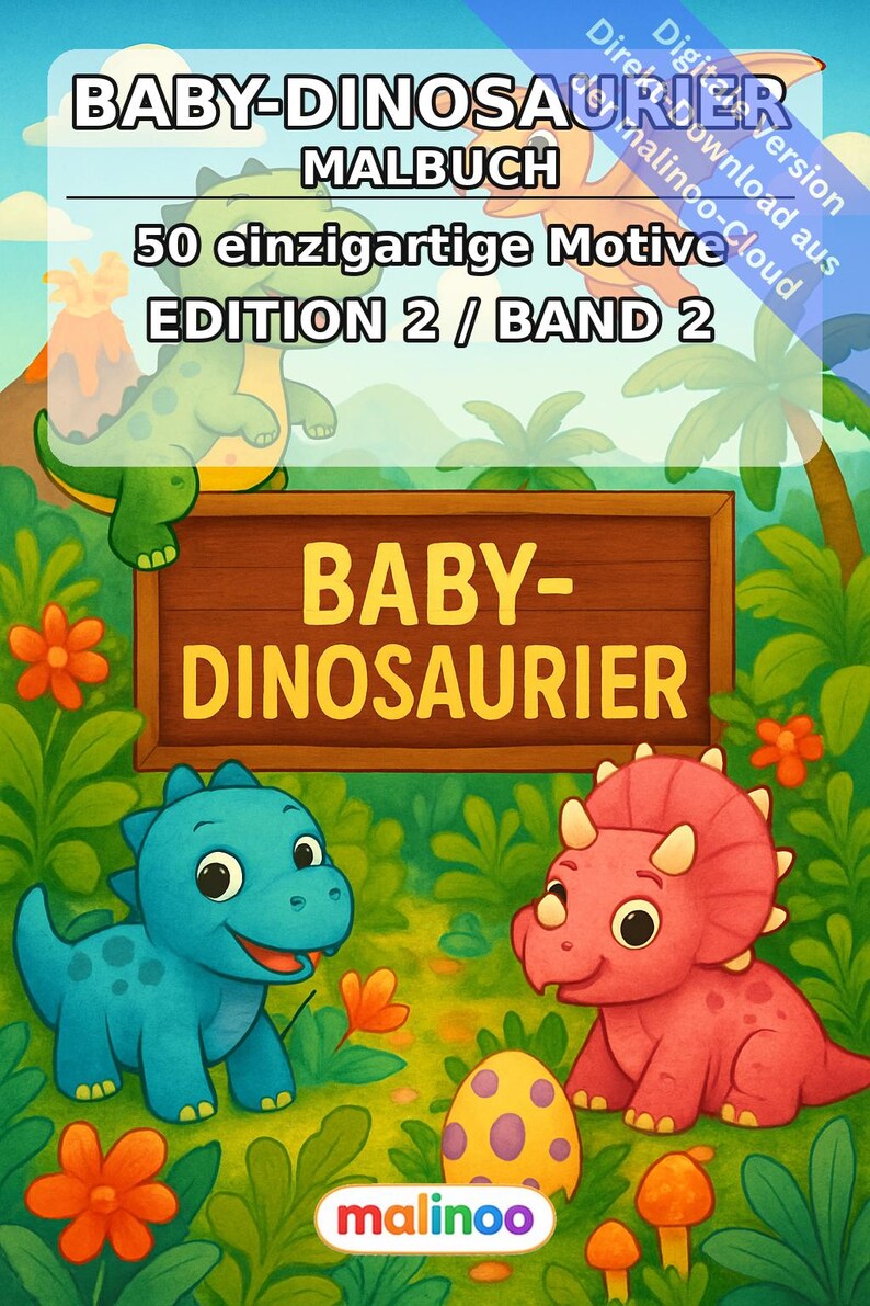 Baby Dinosaur Coloring Book PDF Download Digital – 50 Coloring Pages for Children – Volume 2 Edition 1 (DIN A4) image 2