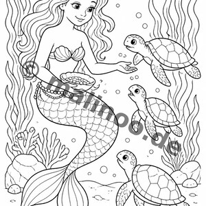 100 Motive Meerjungfrauen zum Ausmalen ab 6 Jahren – kleines Ostergeschenk für Kinder – Malbuch zum Ausmalen (DIN-A4) E5 Bild 11